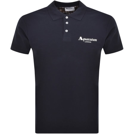 Aquascutum Twin Tipped Collar Brand Logo Navy Blue Polo Shirt main image 0